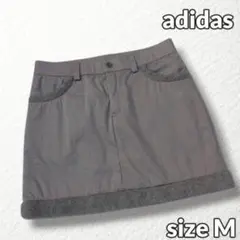 美品​【ADIDAS】ゴルフ スカート 防寒 中綿入り ロゴボタン グレー M