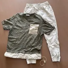 オリーブグリーン Tシャツ セットアップ　ベルシュカ　メンズ　パンツ　白　夏服のサムネイル