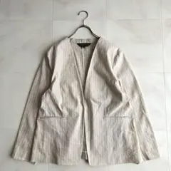 INDIVI インディヴィ 麻混 ノーカラー サマージャケット 15号 裏地なし