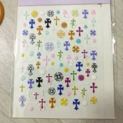 カラフル ネイルシール 花と十字架