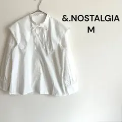 &.NOSTALGIA ビッグカラー付き長袖ブラウス　リボン　白　ガーリー　M