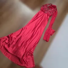 リップライン　ドレス　ナイトドレス　キャバドレス　サテン風レッド