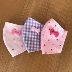 ハンドメイドマスク幼児〜低学年 リボン付3枚セット さくらんぼ