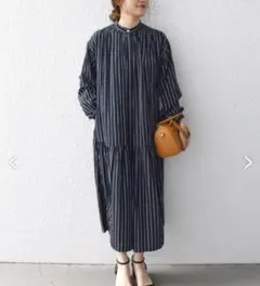 美品・SHIPS any・ロウ ギャザー ロング スリーブ ワンピース