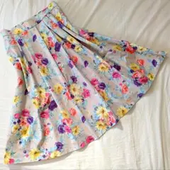 組曲 KUMIKYOKU 花柄フレアスカート L相当 春カラー 上品 きれいめ