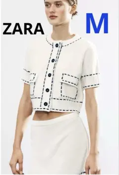 ◆美品◆ ZARAステッチニットジャケット M 半袖 ホワイト