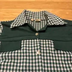70sビンテージ！ポリエステル緑チェックシャツ