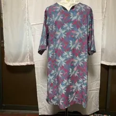 着物リメイク チュニック 葉柄 七分袖 ハンドメイドのサムネイル