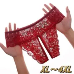セクシーランジェリー レッド 大きいサイズ オープンクロッチショーツ３ XL *