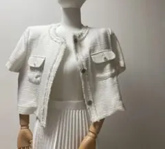 韓国オンニスタイル　肩パッド入りでスタイル盛れる♡ツイード　半袖　ジャケット