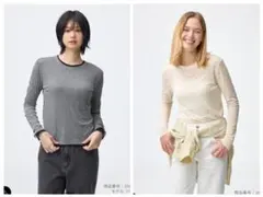 GU ソフトシアークルーネックT 2枚セット グレー ホワイト XL