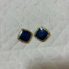 【新品未使用】ブルーマーブル　ゴールド　スクエア型ピアス