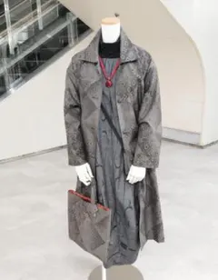 ロングコート・裏地あり・大島紬証紙付き着物から・ステンカラー襟