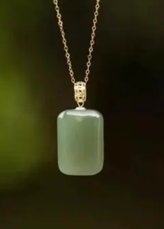 スクエア ジェード風 グリーンストーン ネックレス