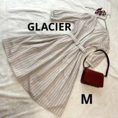 GLACIER グラシア ストライプ柄 VネックロングワンピースウエストベルトM