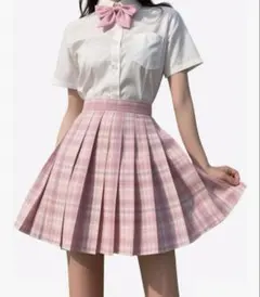 学生 プリーツスカート チェック ピンク