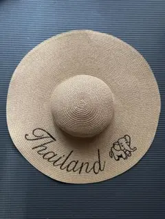 タイ　麦わら帽子 ゾウさんの刺繍付き