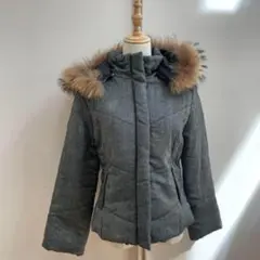 【新品タグ付き】リアルラクーンファー＊ネップツイード中綿ジャケット（M）グレー系