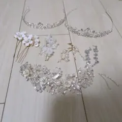 豪華7点セット！ブライダルアクセサリー（ティアラ・ピアス・ヘアアクセ）