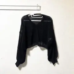 GRL グレイル 前後2Way透かし編みニットカーディガン F ブラック