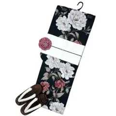 浴衣ジェンヌ 浴衣5点セット 黒 ベージュ 大人浴衣 半幅帯 下駄