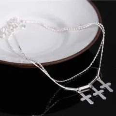 アンクレット＋＋クロス3つのダブルチェーン