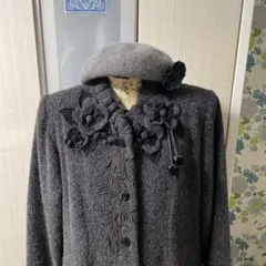 レディース　ロングコート　グレー、白