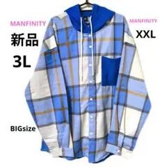新品 3L MANFINITY 長袖 シャツ ブルー 大きいサイズ XXL