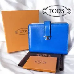 未使用 ♡ トッズ 二つ折財布 タイムレス レザー ブルー TOD'S】SALE !!! Tタイムレス 二つ折り財布 Compact Wallet