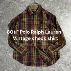 80s Polo Ralph Lauren チェックシャツ エルボーパッチ L