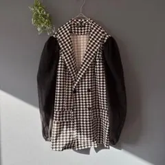 シーイン［M］上品クール◎シアー袖◎千鳥格子柄◎ドッキングテーラードジャケット