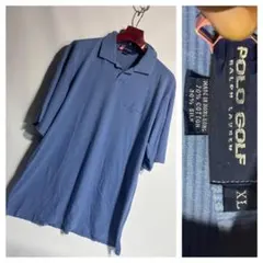 90'sポロゴルフ ラルフローレン半袖ボーダー柄シルク綿ポロシャツ水色×青XL