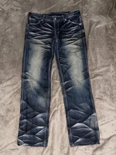 00s Y2K グランジ ブルーウェイ 立体加工 鬼ヒゲ ハチノス デニム