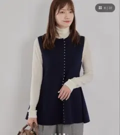 【ELFRANK】ツイードノースリーブトップスネイビー RIVER FIELD & Co.｜ミックスツイード フリンジ ノースリーブ ベスト