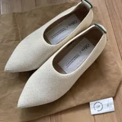 新品 Offen オッフェン ニット フラットシューズ パンプス ホワイト 39 plain flat pattern / WHITE & NAVY | Offen