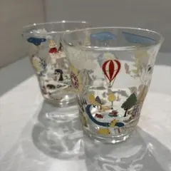カラフルイラストのガラスグラス2個セット
