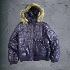00s archive ダウンジャケット 紫 y2k ファー エナメル グランジ