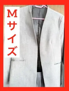 グレー ノーカラー ビジネススーツ セット売り　オケージョン