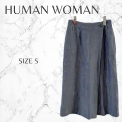 ヒューマンウーマン 大人カジュアル シンプル リネン 巻き風デザインスカート S