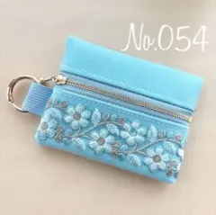 No.054 インド刺繍リボン フェイクレザーミニポーチ