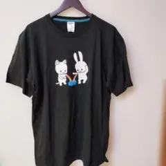 CUNE 猫とウサギのイラスト Tシャツ XL ブラックのサムネイル