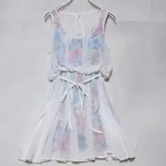 スパイラルガール 花柄 シフォンノースリーブ ワンピース F ウエストリボン