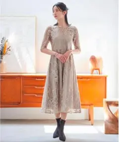 niana 刺繍入りベージュAラインドレス