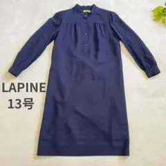 90s昭和レトロ LAPINE バンドカラー ワンピース シアー ネイビー XLのサムネイル