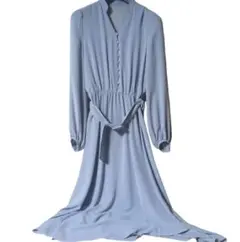 美品 アナイ ANAYI キュプラローンVネックワンピース ブルー 36 ロング
