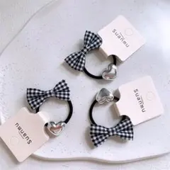 〈2個セット〉子供用 リボン ヘアゴム チェック柄 フォーマル