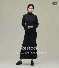 新品　アンクレイヴ　シルキーウール袖ボリュームワンピース　長袖　マーメイド　黒