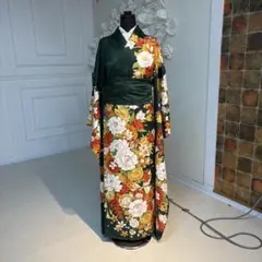 振袖 / 花柄 緑.オレンジ