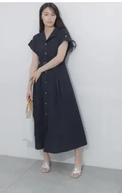 Te chichi 綿サッカー半袖シャツワンピース ネイビー F