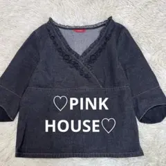 【ピンクハウス】デニム カシュクール フリル 刺繍 プルオーバー ブラウスのサムネイル